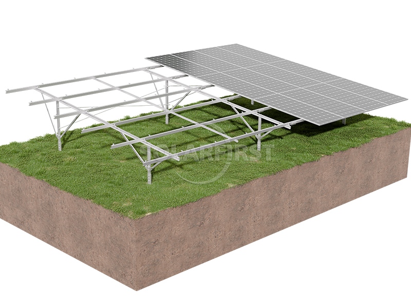 Ramming pile ground mount for uneven terrain with 60m/s wind resistance